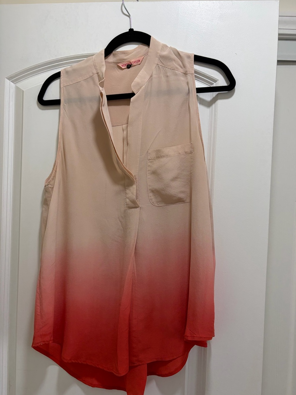 Rebecca Taylor NWOT Silk Ombre Dip Dye Sleeveless Blouse Coral Cream -Size 6